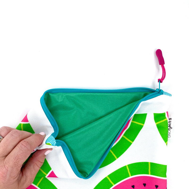 Wild Watermelons in Pink + Green, Water-Resistant Wet Bag