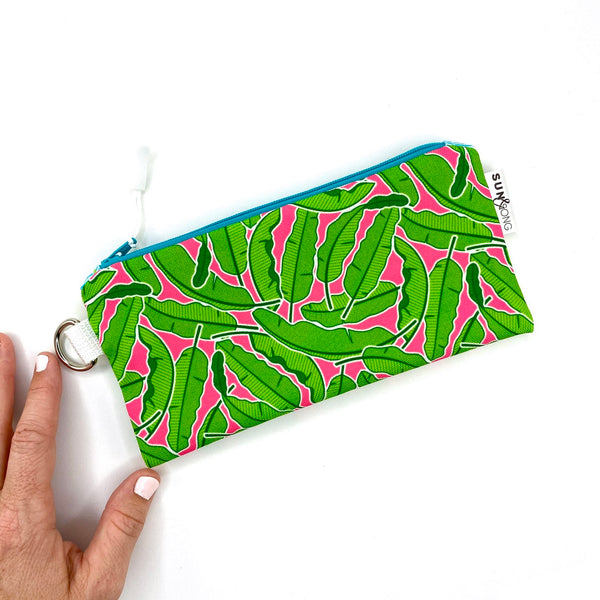 Banana Leaves in Pink + Green, Recycled Pencil Case