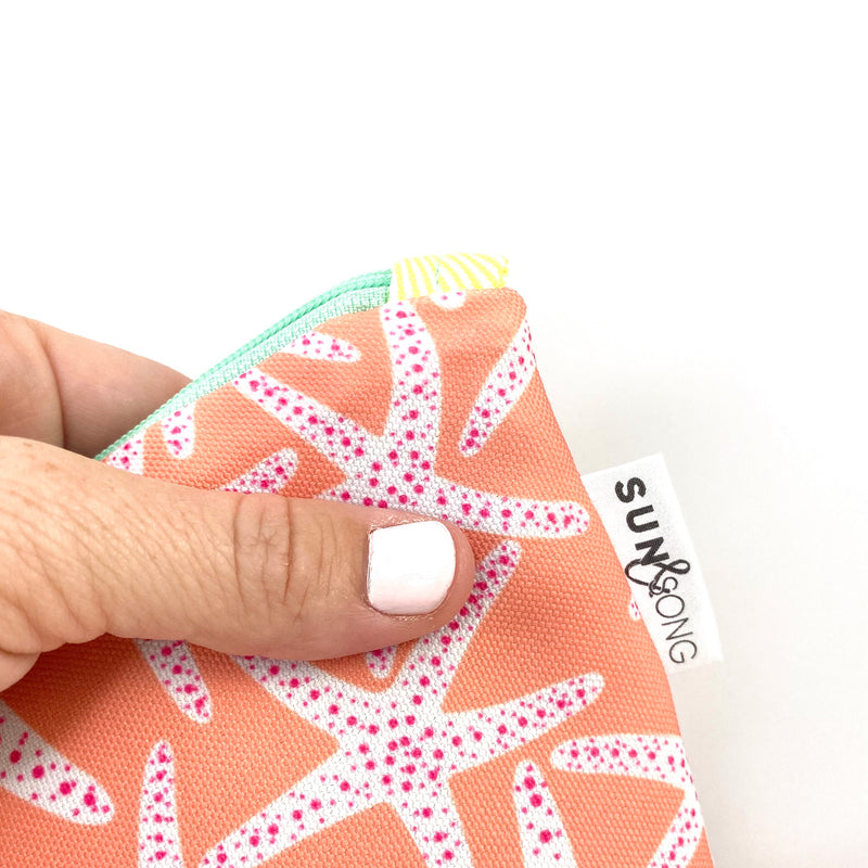 Starfish Social in Coral + Pink, Water-Resistant Makeup Bag