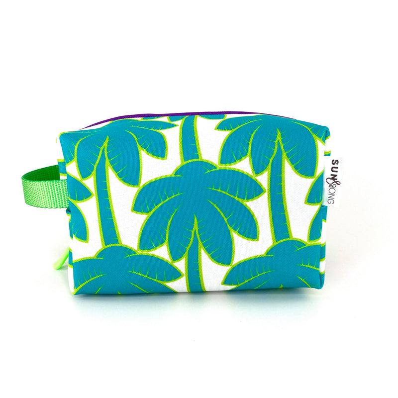 Playful Palms in Blue + Green, Water-Resistant Boxy Toiletry Bag
