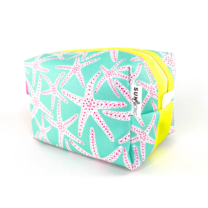 Starfish Social in Blue + Pink, Water-Resistant Boxy Toiletry Bag