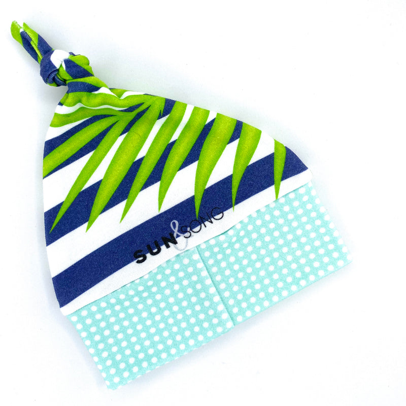 Palm Fronds + Stripes Organic Cotton Knit Baby Hat