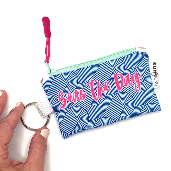 Seas The Day in Blue + Pink, Keychain Mini Zip Pouch