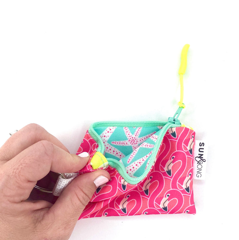Flamingo Fun in Pink + Coral, Keychain Mini Zip Pouch