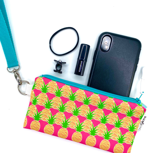 Aloha Pineapples in Pink + Yellow, Recycled Pencil Case