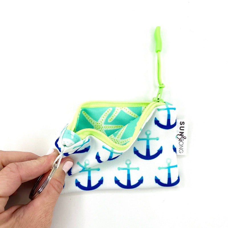 Anchors Away in Blues, Keychain Mini Zip Pouch