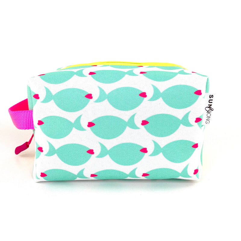 Fish Lips in Blue + Pink, Water-Resistant Boxy Toiletry Bag