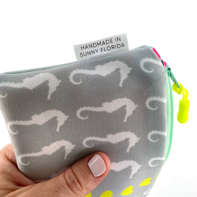 Sea Of Seahorses in Grey + Yellow, Recycled Pencil Case