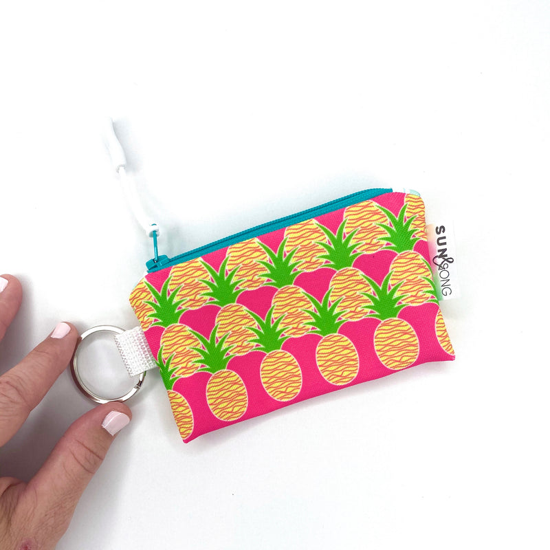 pink aloha pineapple key chain coin purse