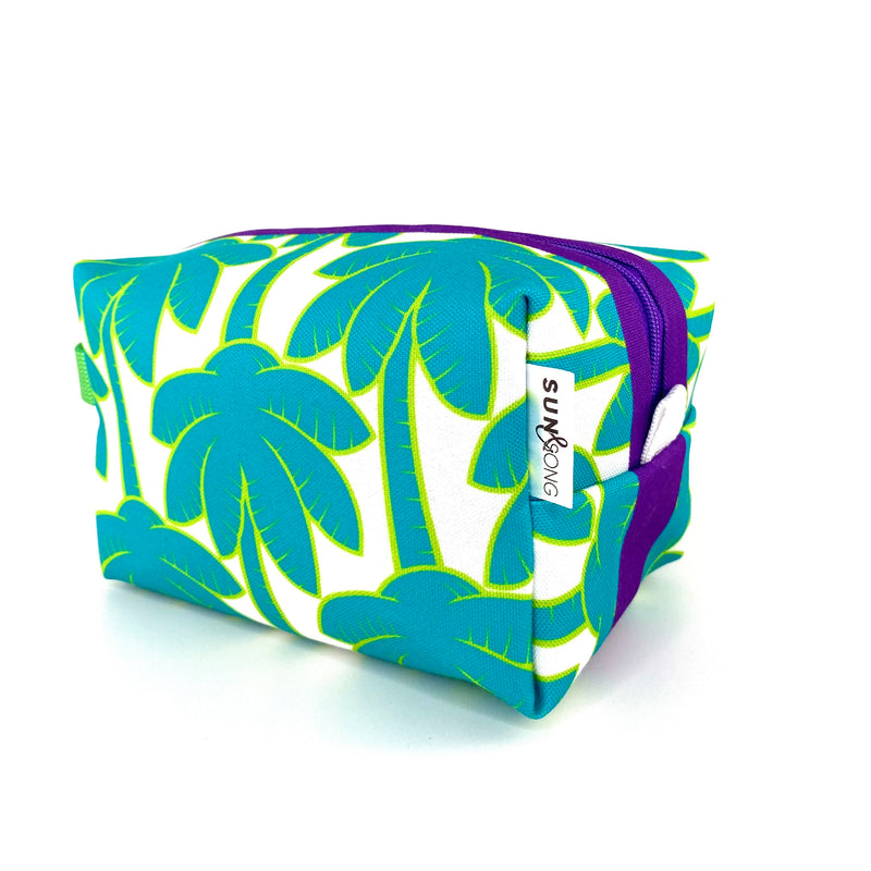 Playful Palms in Blue + Green, Water-Resistant Boxy Toiletry Bag