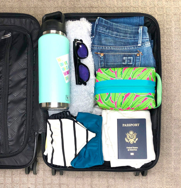 Banana Leaves in Pink + Green, Water-Resistant Boxy Toiletry Bag