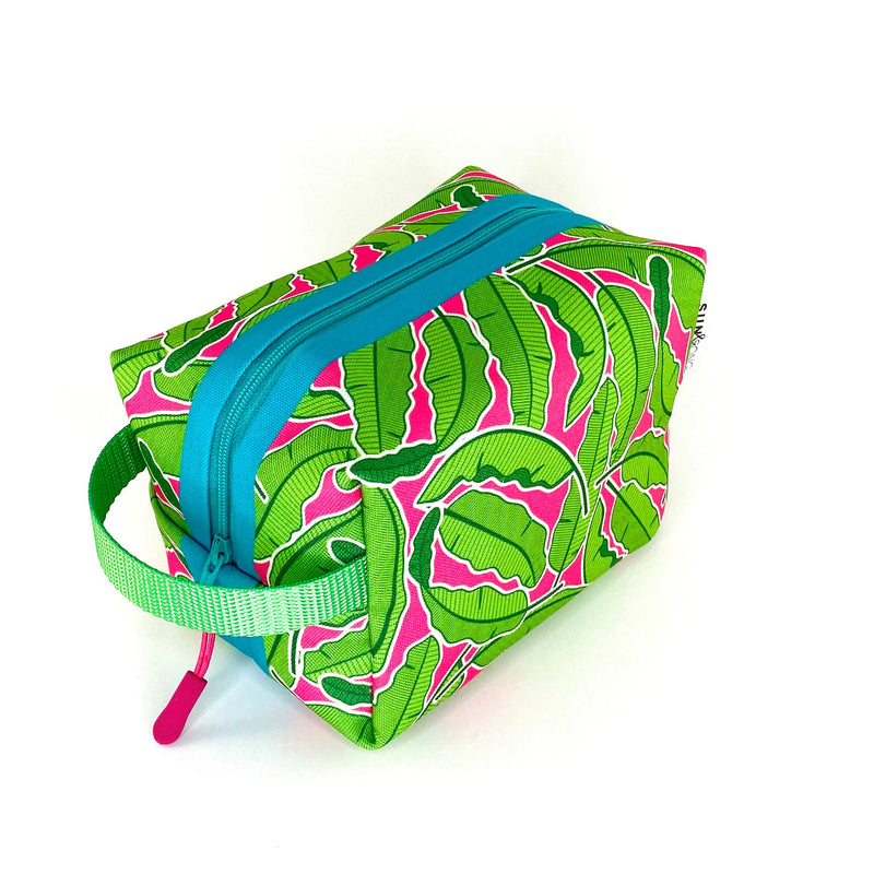 Banana Leaves in Pink + Green, Water-Resistant Boxy Toiletry Bag