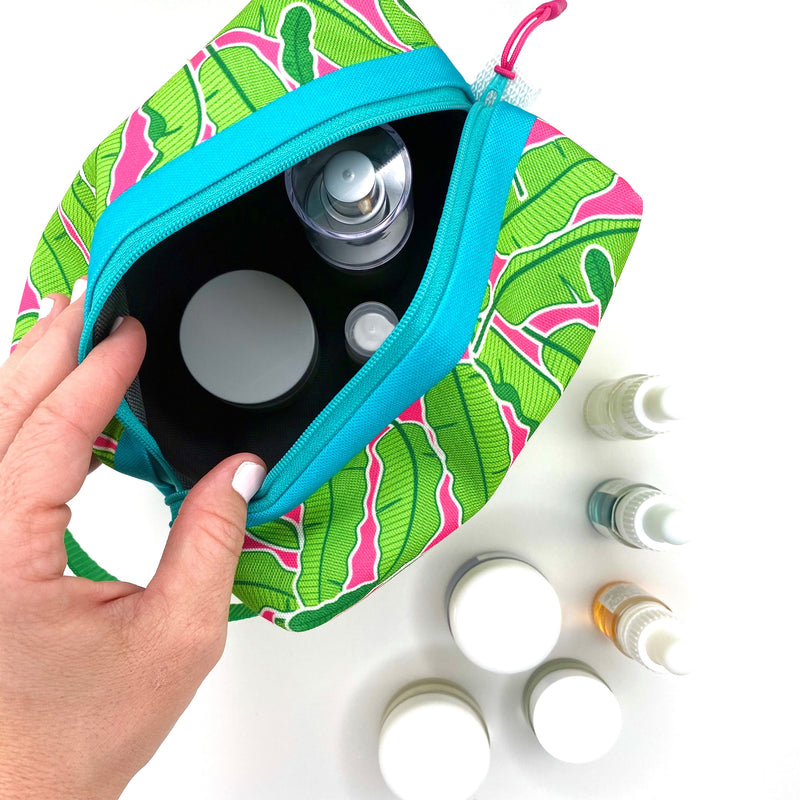 Banana Leaves in Pink + Green, Water-Resistant Boxy Toiletry Bag