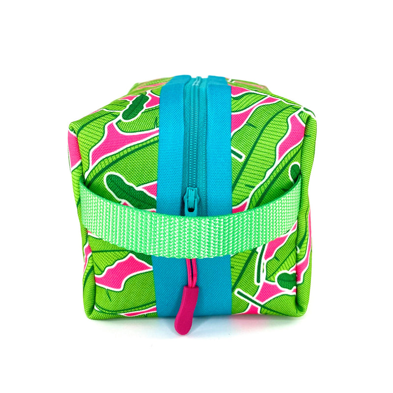 Banana Leaves in Pink + Green, Water-Resistant Boxy Toiletry Bag