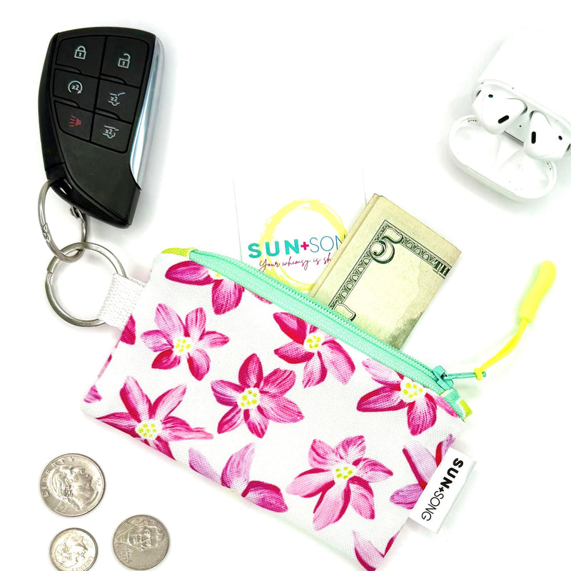Breezy Blooms in Pink, Keychain Mini Zip Pouch