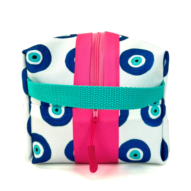 Large - Evil Eyes in Blues, Water-Resistant Boxy Toiletry Bag