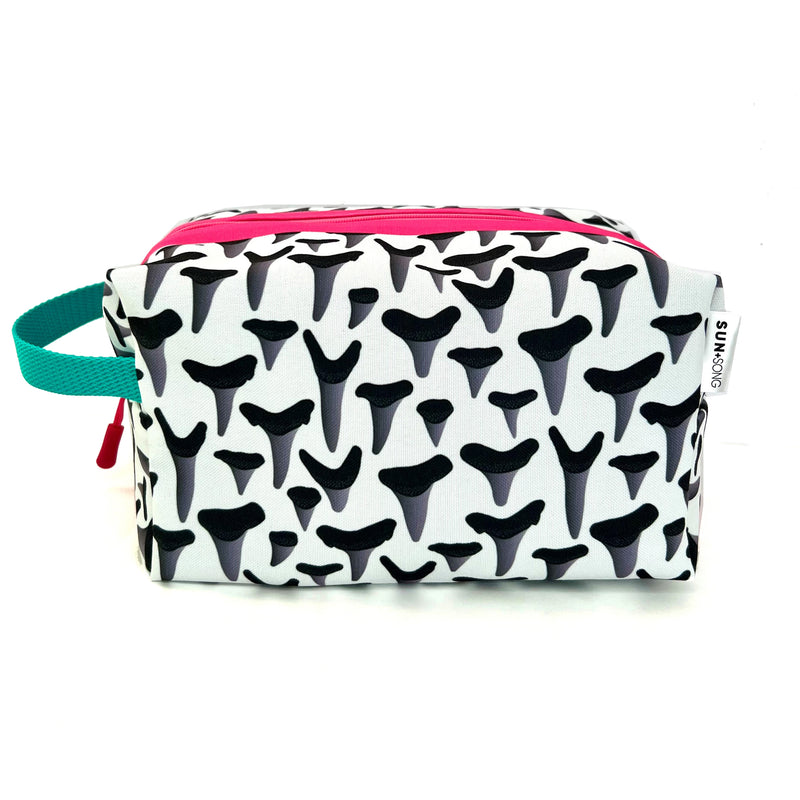 Large - Lisa's Shark Teeth in Greys, Water-Resistant Boxy Toiletry Bag