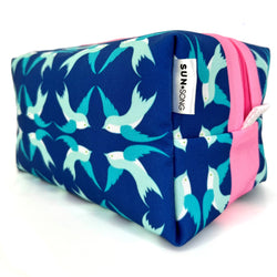 Large - Swallowtail Song in Blues, Water-Resistant Boxy Toiletry Bag