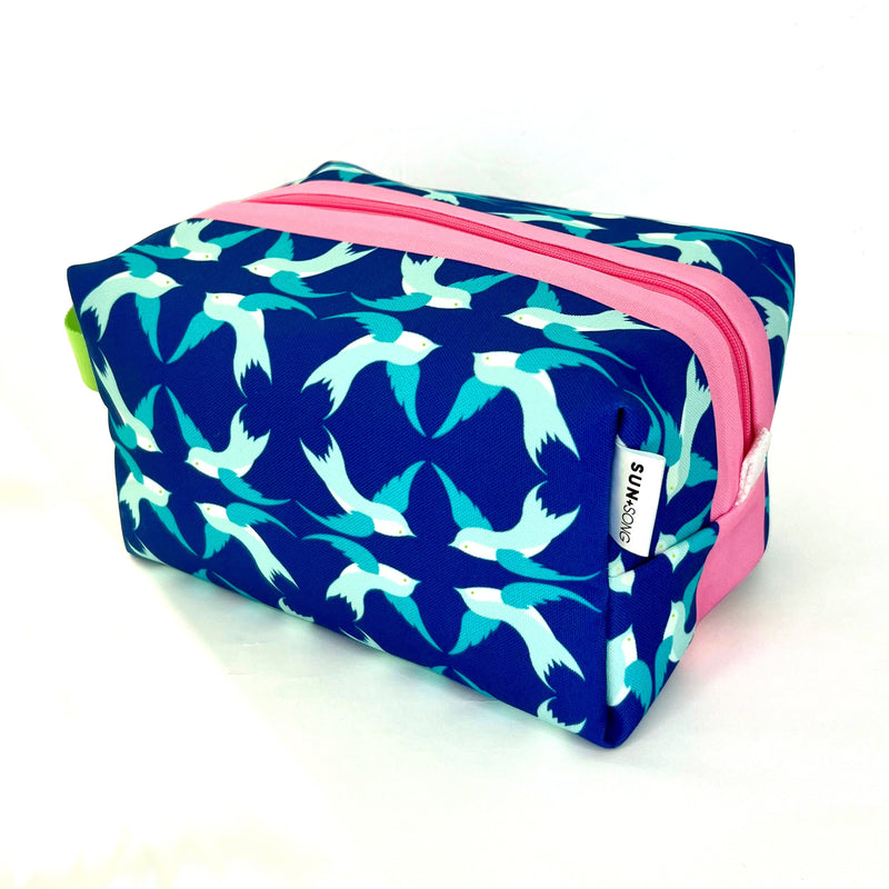 Large - Swallowtail Song in Blues, Water-Resistant Boxy Toiletry Bag