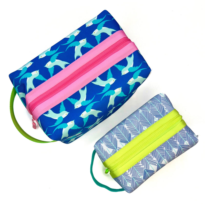 Large - Swallowtail Song in Blues, Water-Resistant Boxy Toiletry Bag