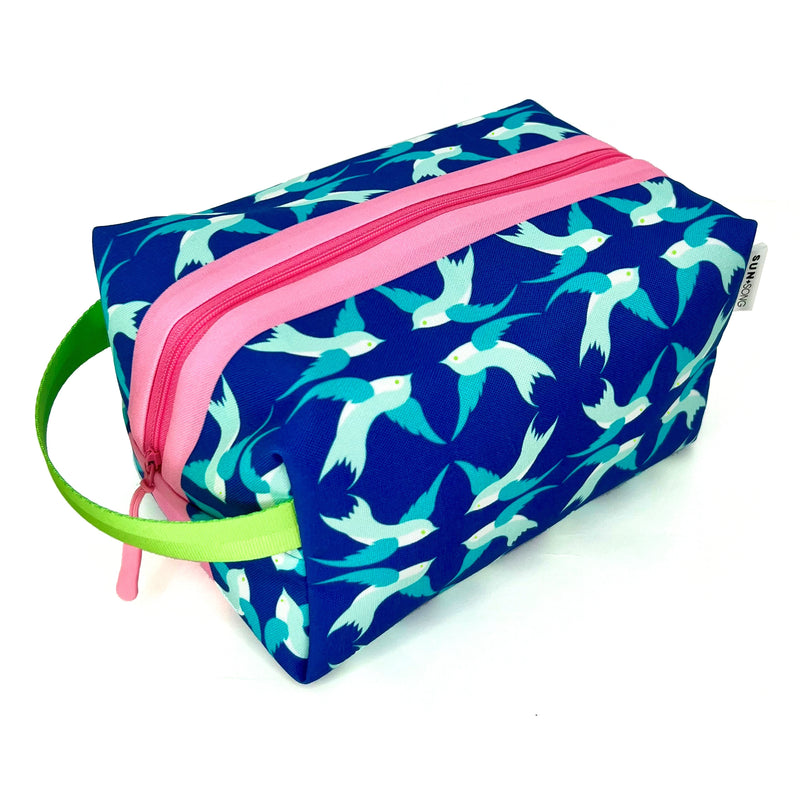 Large - Swallowtail Song in Blues, Water-Resistant Boxy Toiletry Bag