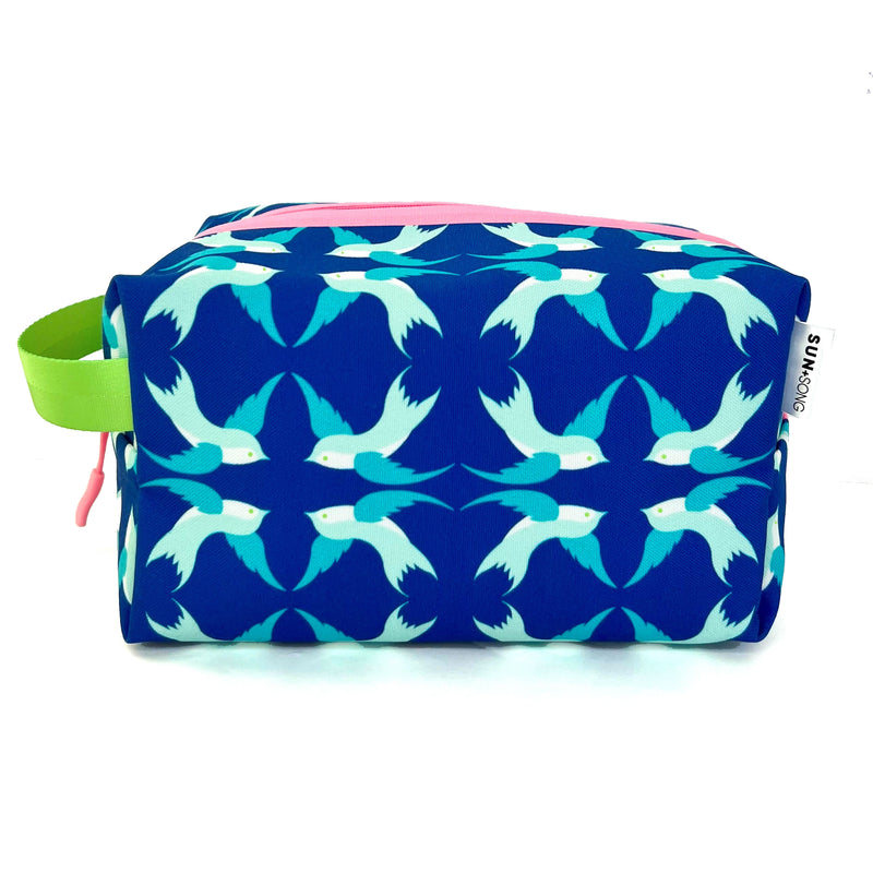 Large - Swallowtail Song in Blues, Water-Resistant Boxy Toiletry Bag