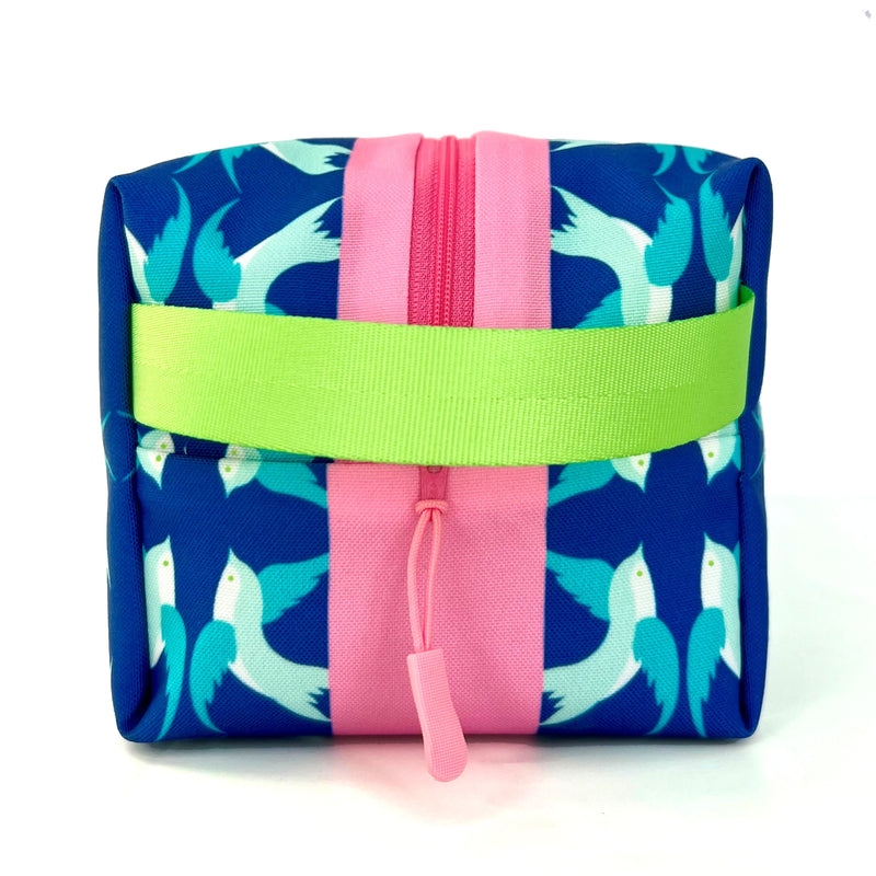 Large - Swallowtail Song in Blues, Water-Resistant Boxy Toiletry Bag