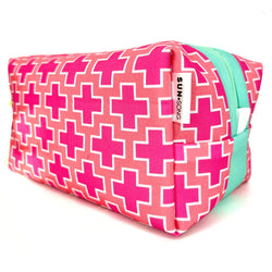 Large - Preppy Plus Signs in Pink + Coral, Water-Resistant Boxy Toiletry Bag