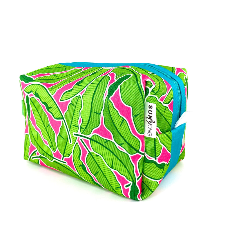 Banana Leaves in Pink + Green, Water-Resistant Boxy Toiletry Bag