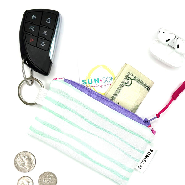 Studio Stripes in Green Blue, Keychain Mini Zip Pouch