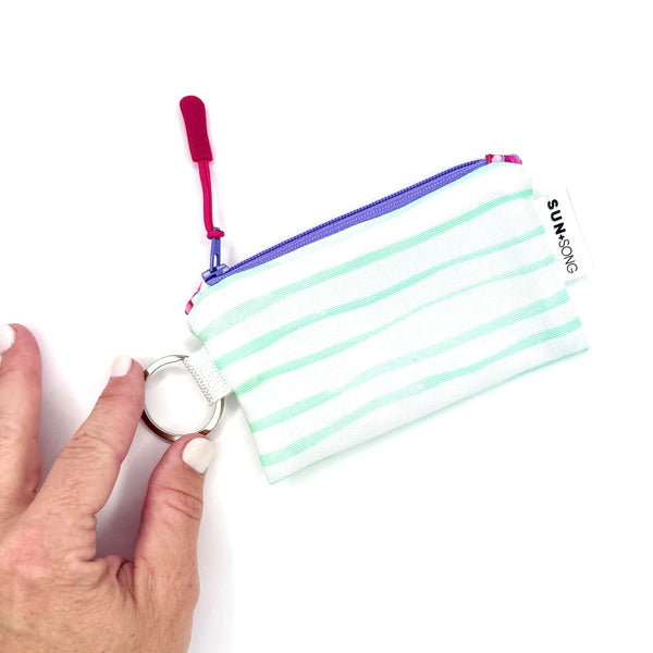 Studio Stripes in Green Blue, Keychain Mini Zip Pouch