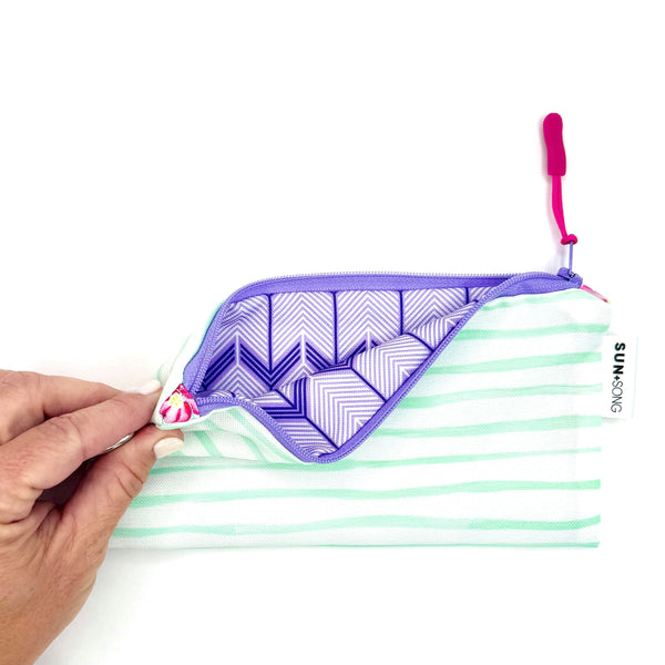 Studio Stripes in Green Blue, Recycled Pencil Case