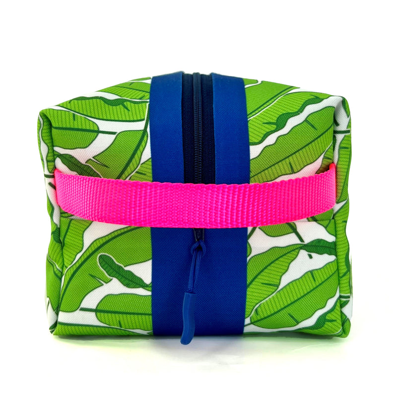 Large - Banana Leaves in Green + White, Water-Resistant Boxy Toiletry Bag