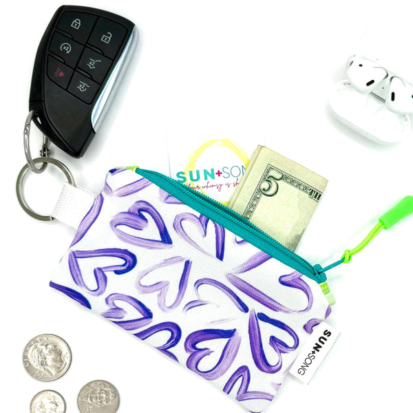 Wild Hearts in Purple, Keychain Mini Zip Pouch