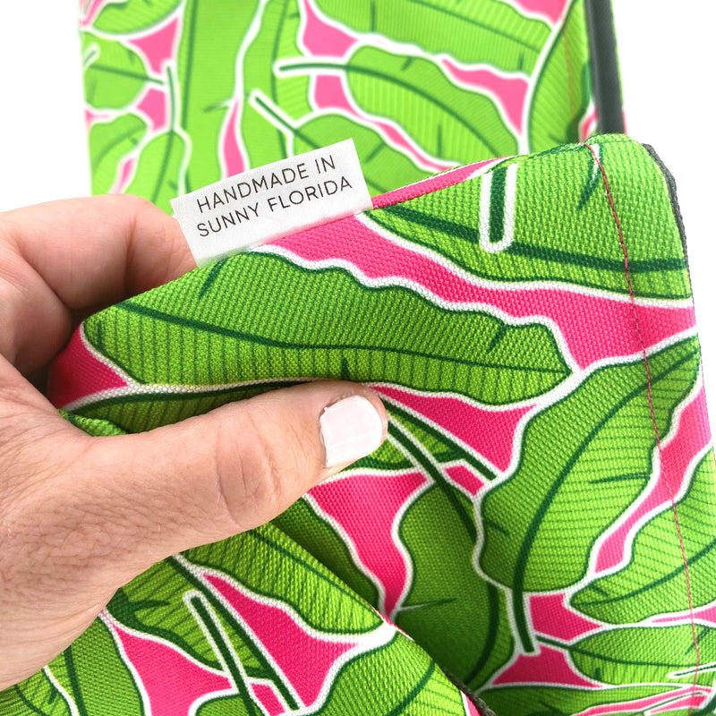 Banana Leaves in Green + Pink, Water-Resistant XL Beach Tote