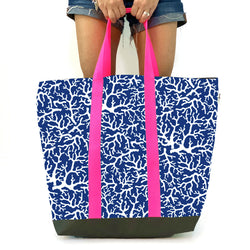 Navy Coral Love Extra Large Beach Tote