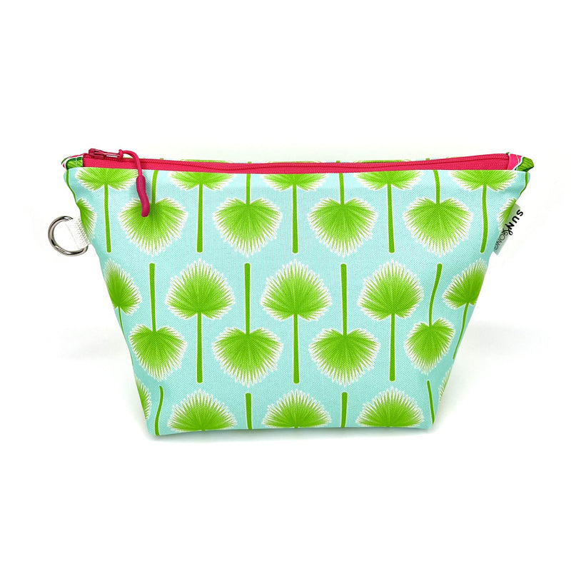 Palmetto Leaves in Green + Blue, Water-Resistant Makeup Bag