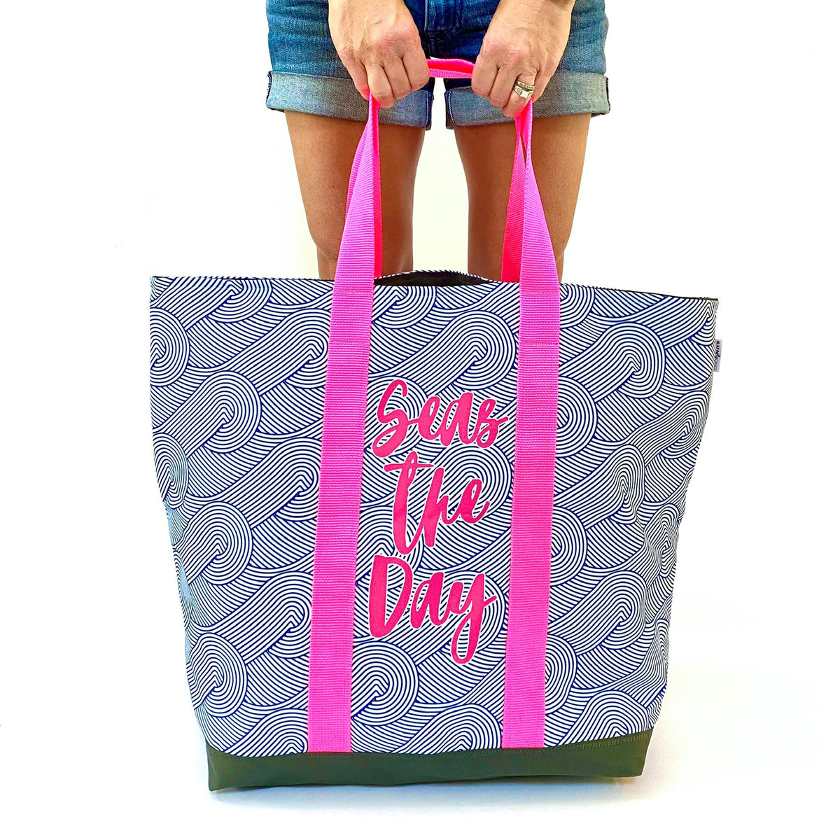 Large Water-Resistant Beach Tote Bag - Colorful Gin & Tonic Print, Gym & Travel Bag