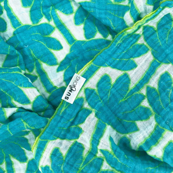 turquoise blue palm tree gender neutral baby blanket