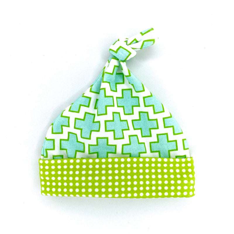 Aqua Swiss Cross Organic Cotton Knit Swaddle Blanket & Hat Set