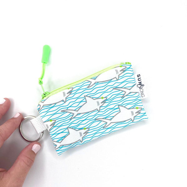 sharks and waves small zipper pouch with key ring