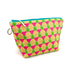 pink aloha pineapple waterproof stand up makeup bag