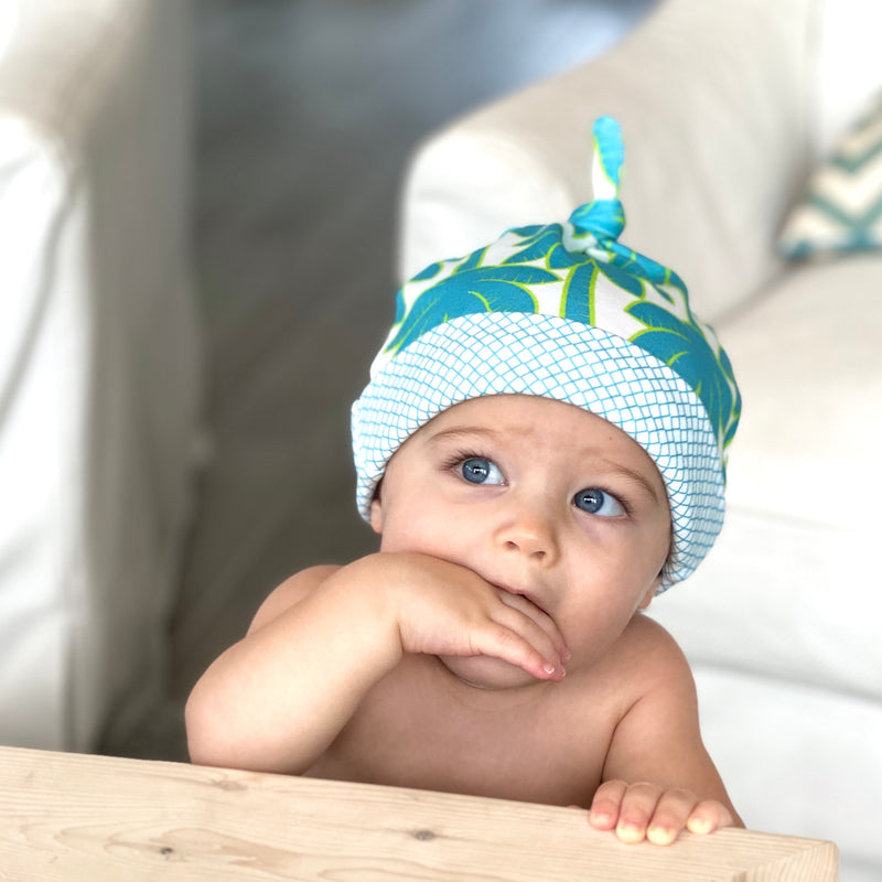 Turquoise Palm Trees Organic Cotton Knit Baby Hat