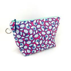 pink navy seashell standup cosmetic pouch