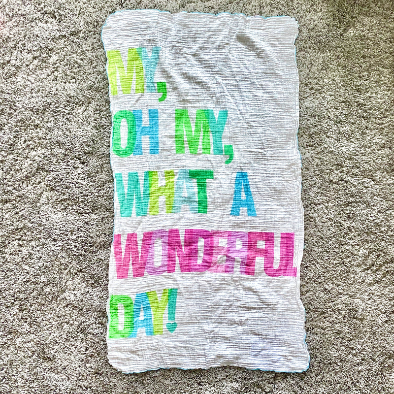 Colorful "What A Wonderful Day" Organic Cotton Muslin Baby Blanket