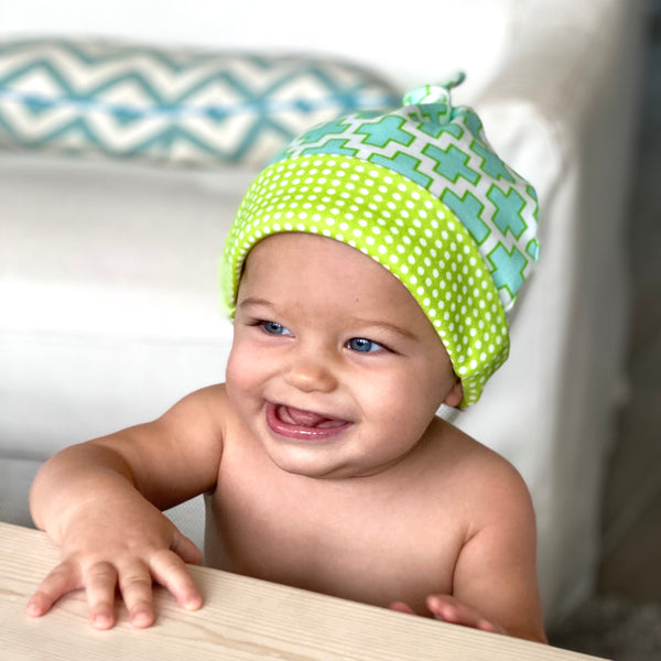 Aqua Swiss Cross Organic Cotton Knit Baby Hat