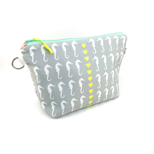 grey seahorse stand up makeup pouch
