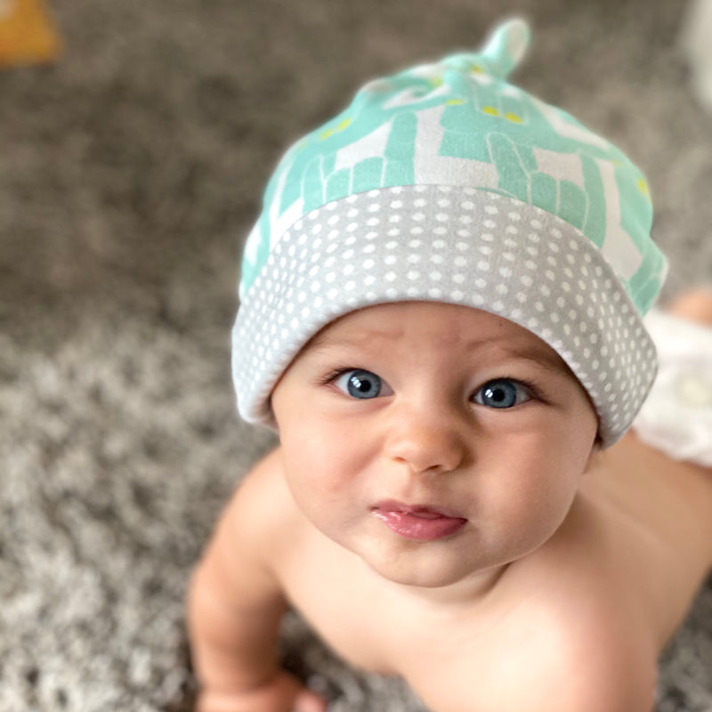 Aqua Love Signs Organic Cotton Knit Baby Hat