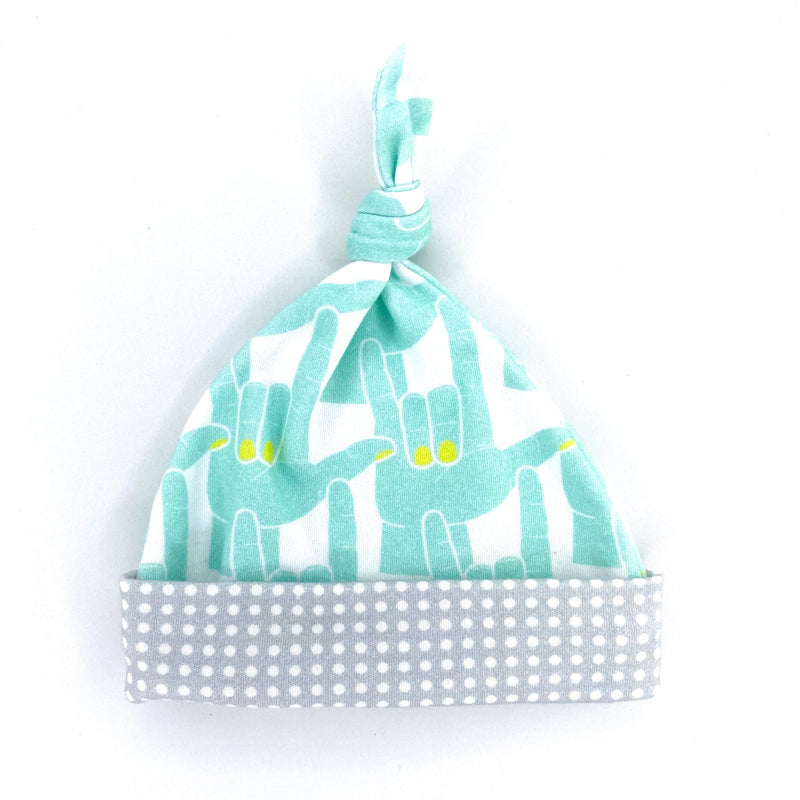 Aqua Love Signs Organic Cotton Knit Swaddle Blanket & Hat Set