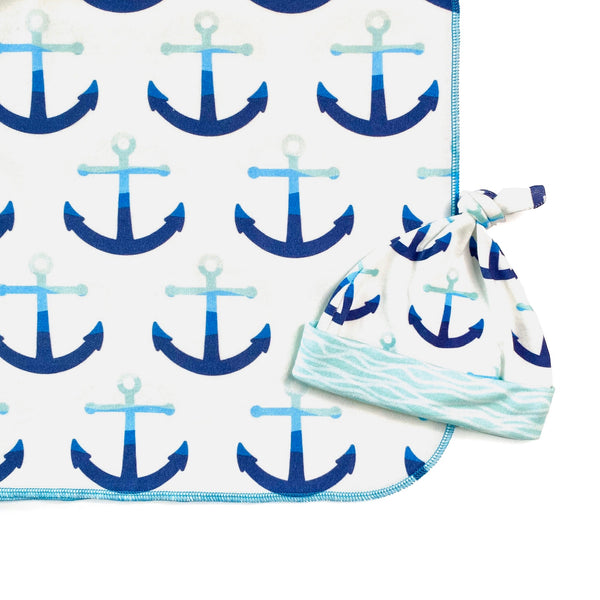 navy blue anchor organic newborn swaddle blanket